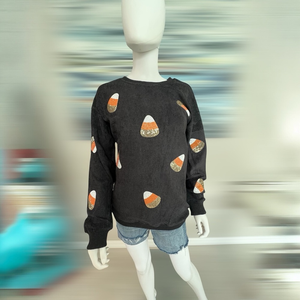POODIT Cutest sequin candy corn oversized pullover S M L XL 2XL - Picture 5 of 9